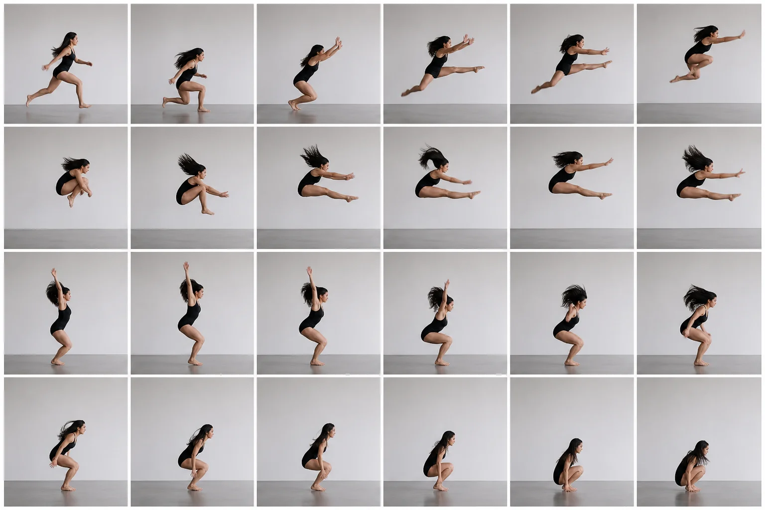 Contact sheet of rapid consecutive photographs showing high-speed burst sequence