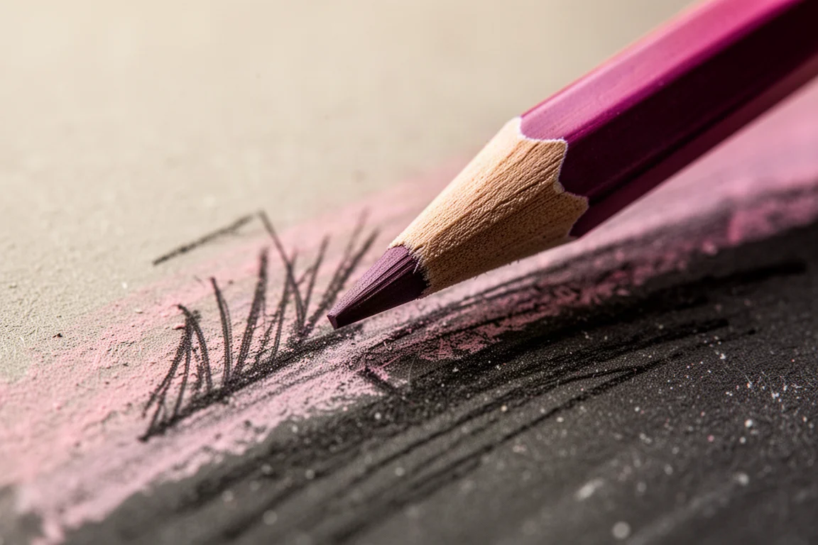 Lápiz de color añadiendo detalles nítidos sobre una capa base de pastel