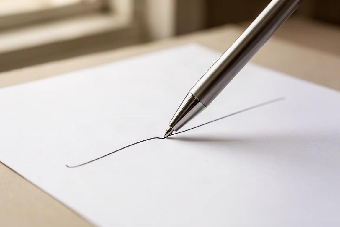 Een vloeiende lijn schrijven met een slanke balpen op wit papier