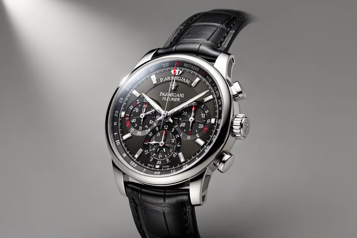 Flachliegende Anordnung von zwölf luxuriösen Dresswatches mit Gehäusen aus weißem Metall auf einer Betonoberfläche