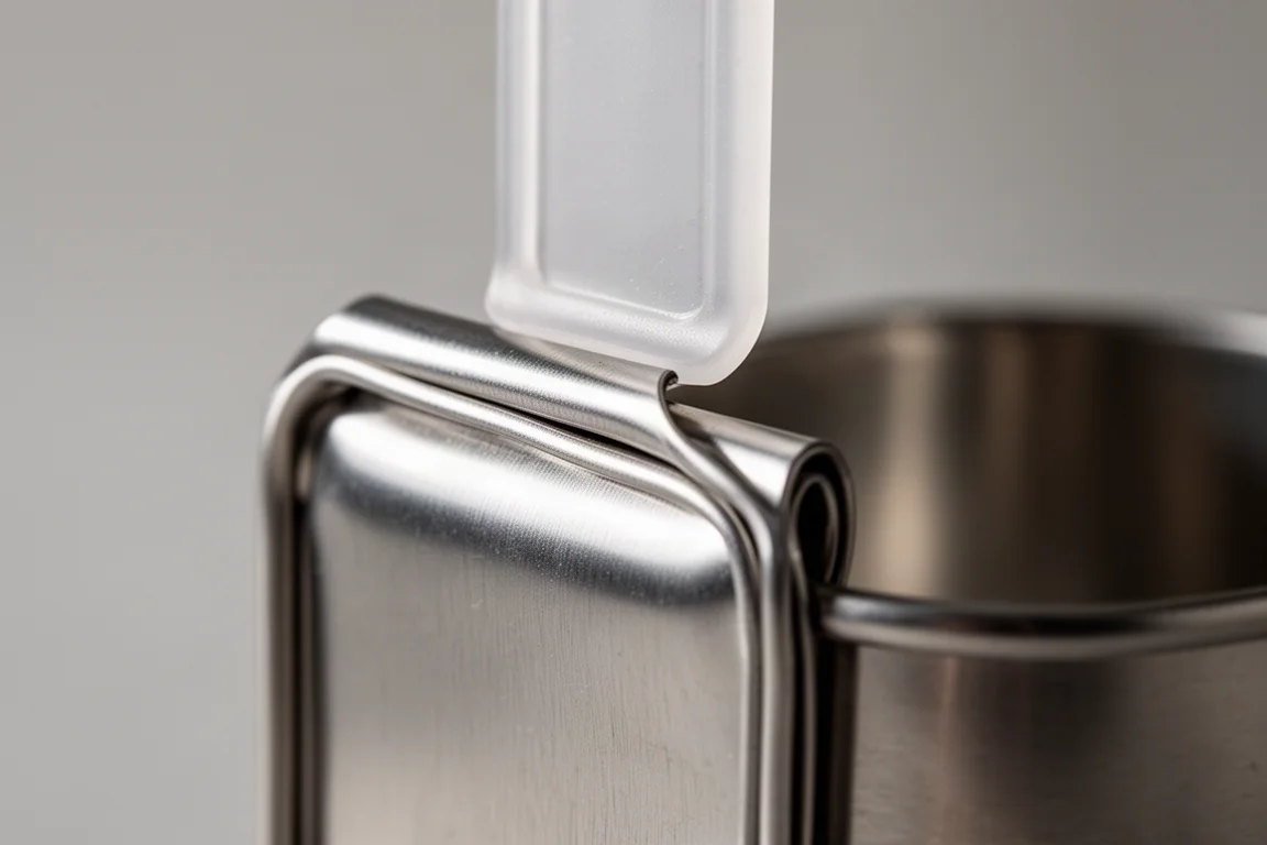 Close-up of a folded rim on a metal cookie cutter showing the stabilized edge