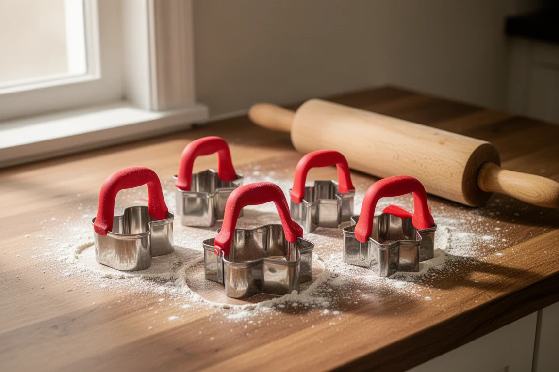 Large square metal cutters used as molds holding a layered dessert
