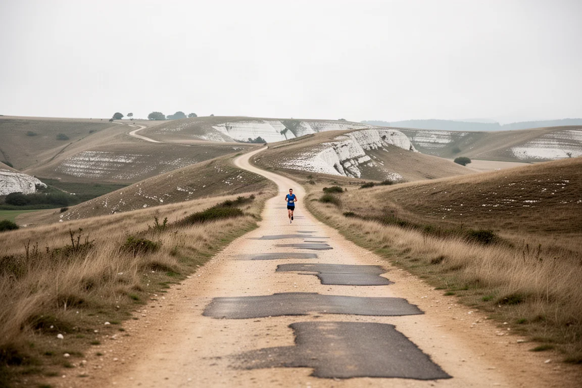 Tragepath door glooiend landschap tijdens een lange ultramarathon