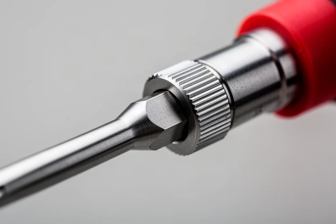 Close-up of a ratcheting mechanism on a compact screwdriver