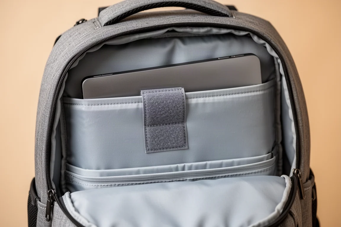 Justerbar avdelarmekanism i laptopfodret inuti en ryggsäck