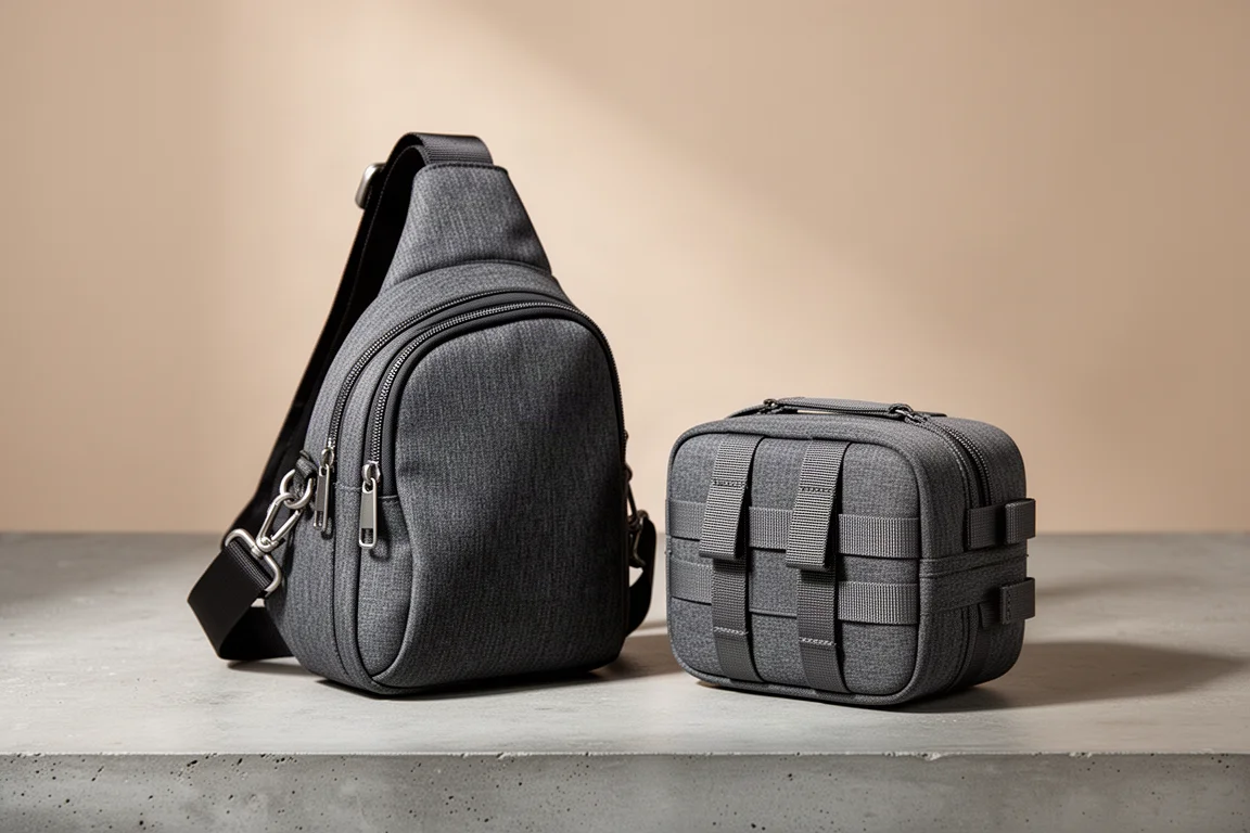 Peak Design Everyday Sling 6L i Camera Cube XS na betonowej powierzchni