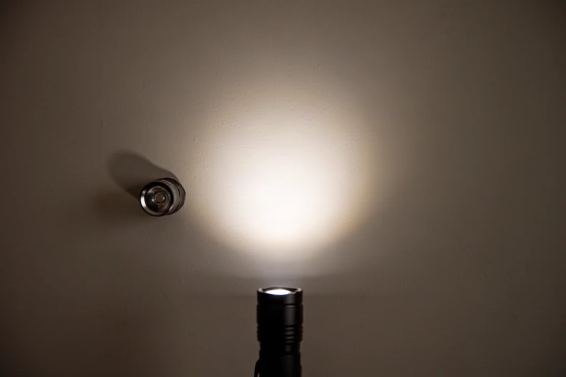 Flashlight beam showing a smooth transition from bright to dim on a wall