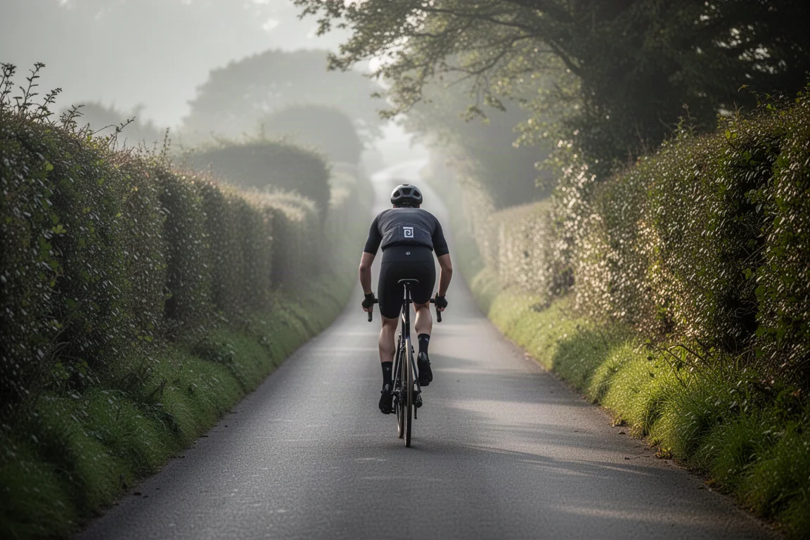 Endurance road bike leaning on a dry stone wall along a country lane at dusk