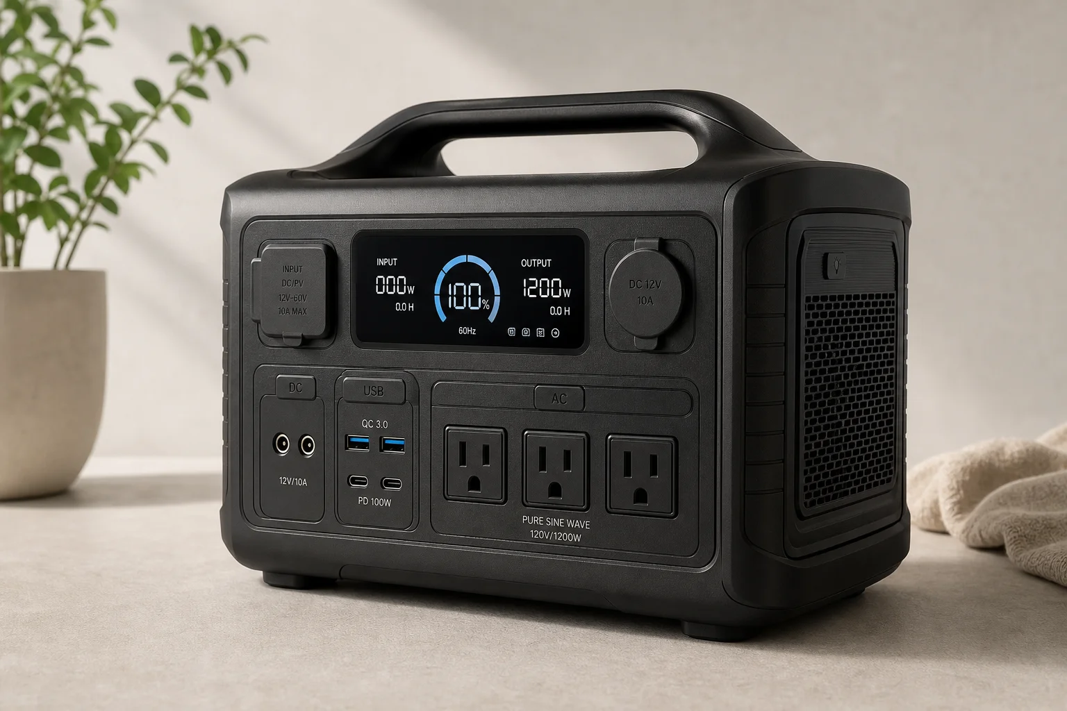Nine portable power stations arranged by size from compact to large on concrete surface