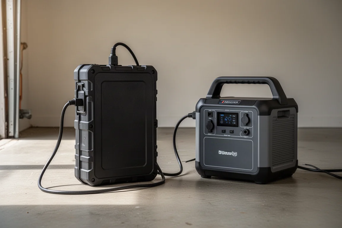 Expansion battery connected beside a portable power station