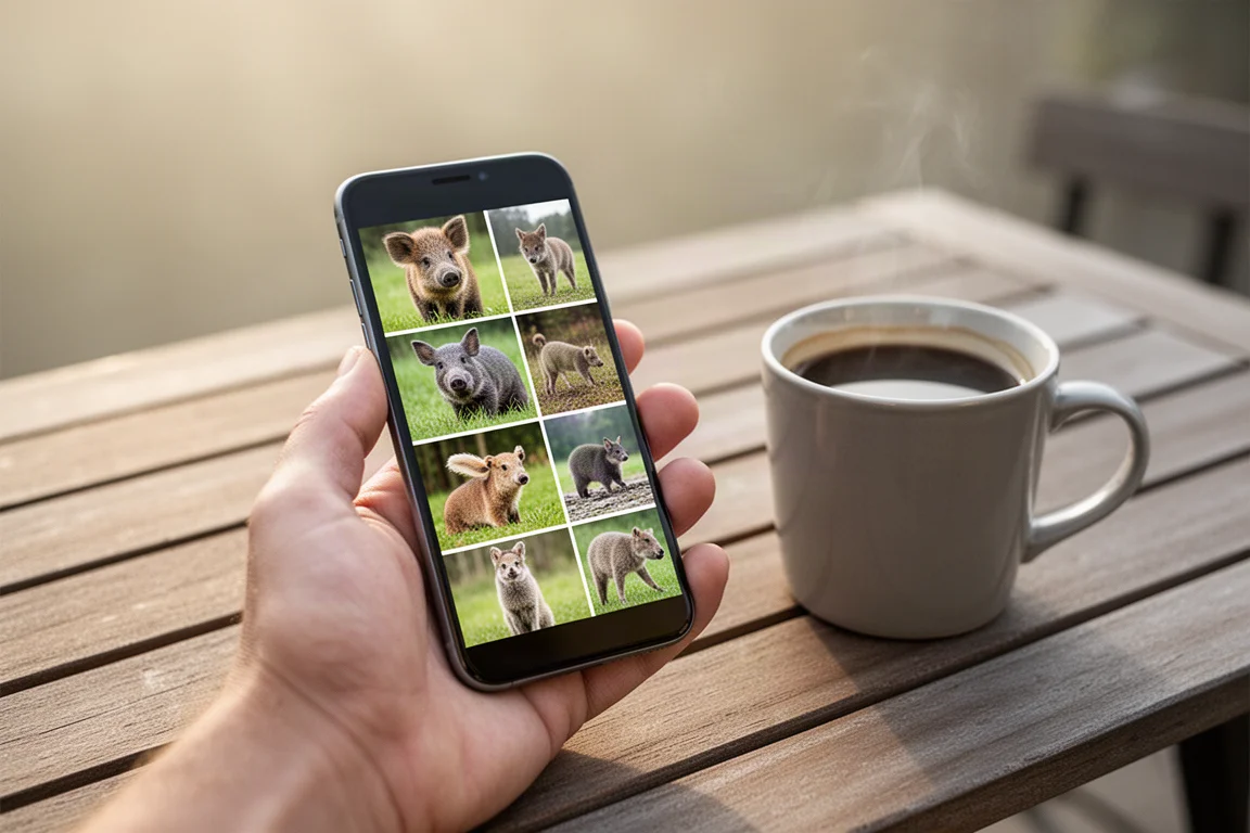Smartphonescherm met opgenomen vogelclips in een bijbehorende feeder-app