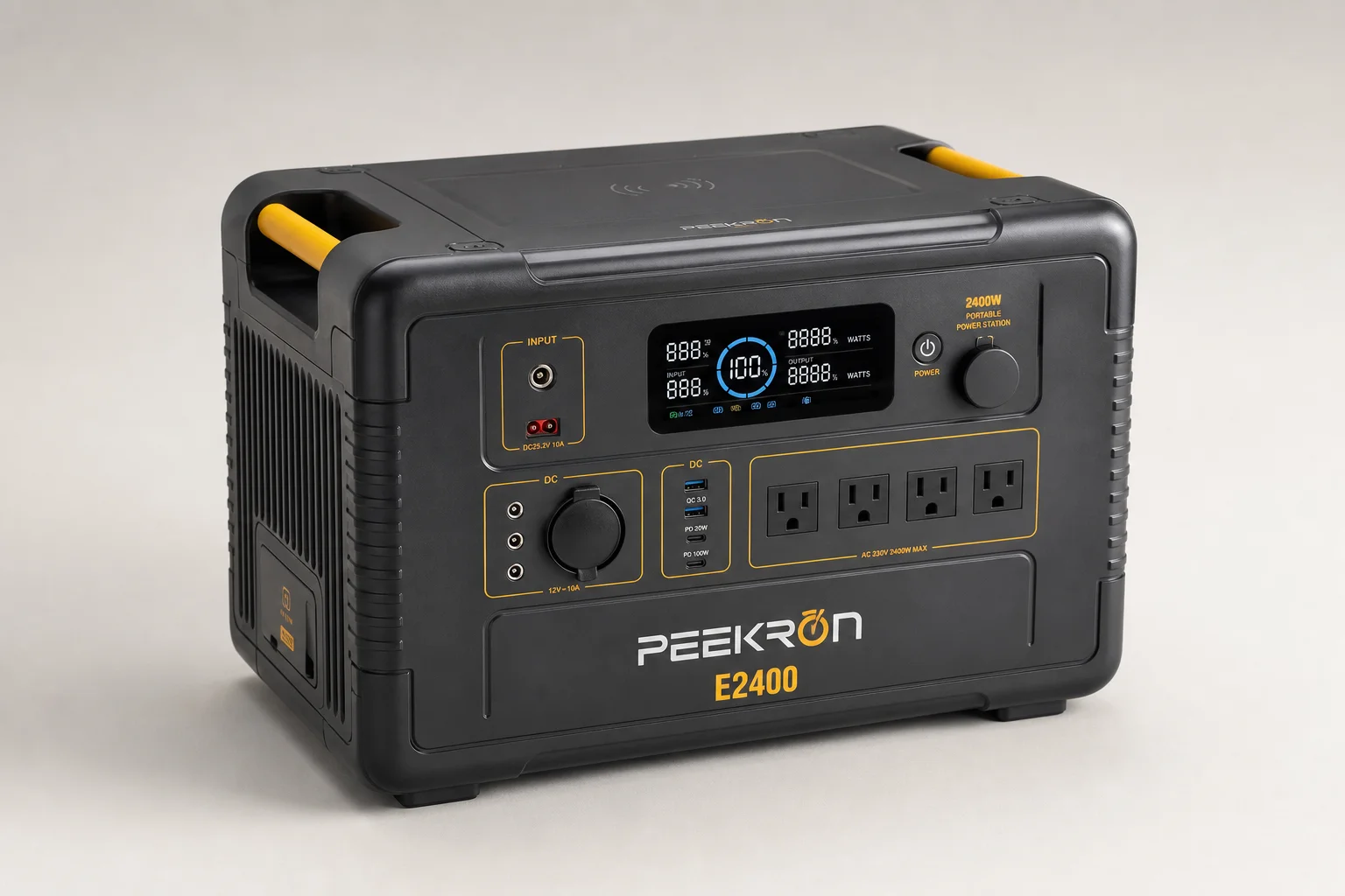 Collection of portable power stations from compact to large capacity models on concrete