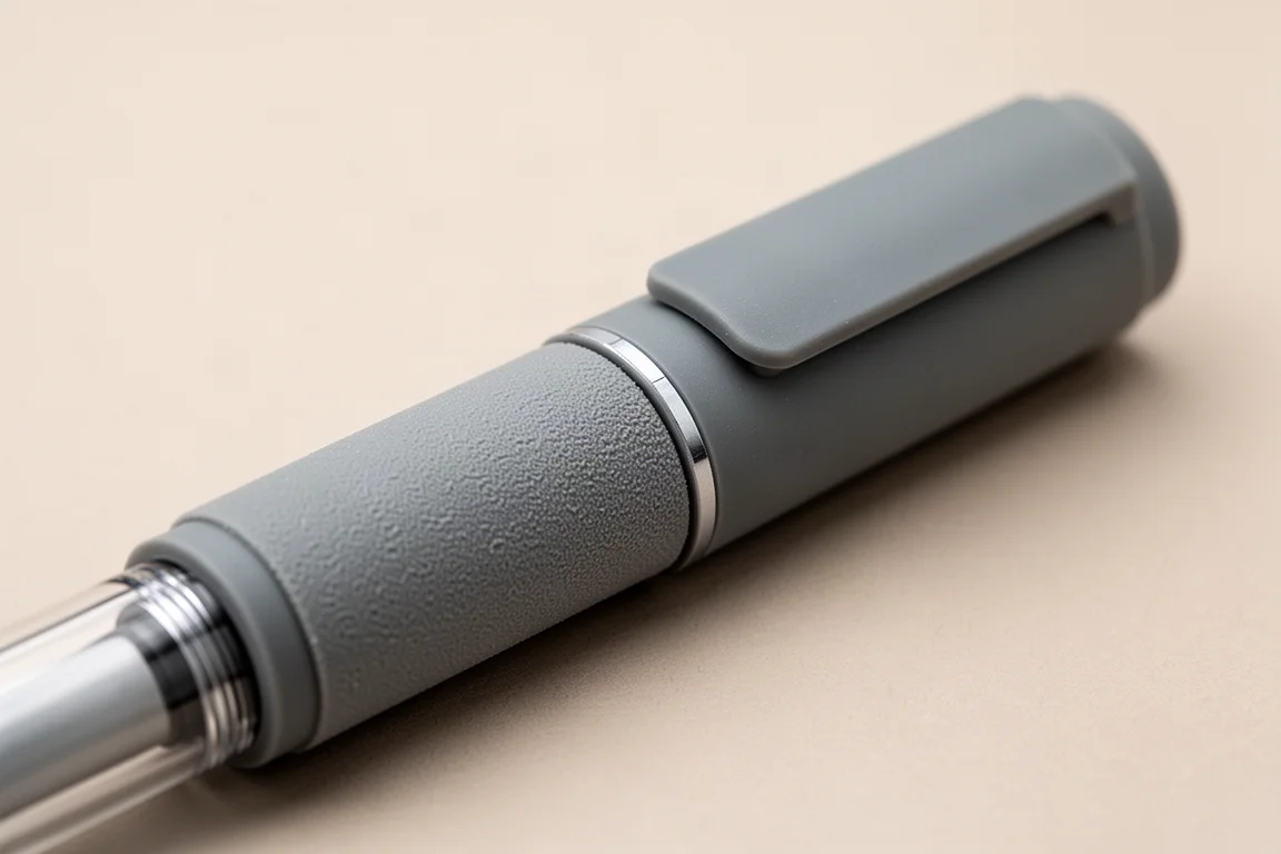 Détail de la section de préhension et du capuchon à clips d'un stylo-plume en lumière douce de studio
