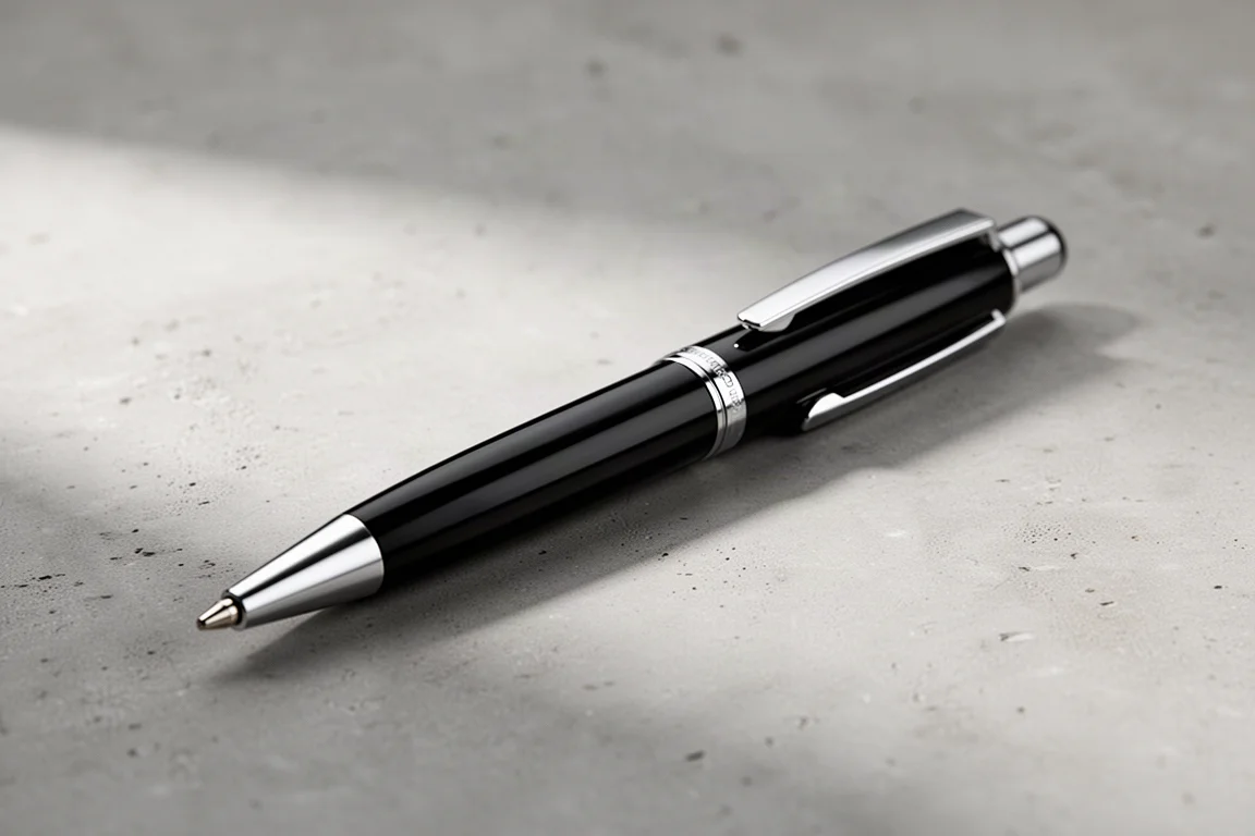 Black Pelikan Jazz Classic K35 ballpoint pen with silver trim on a concrete surface