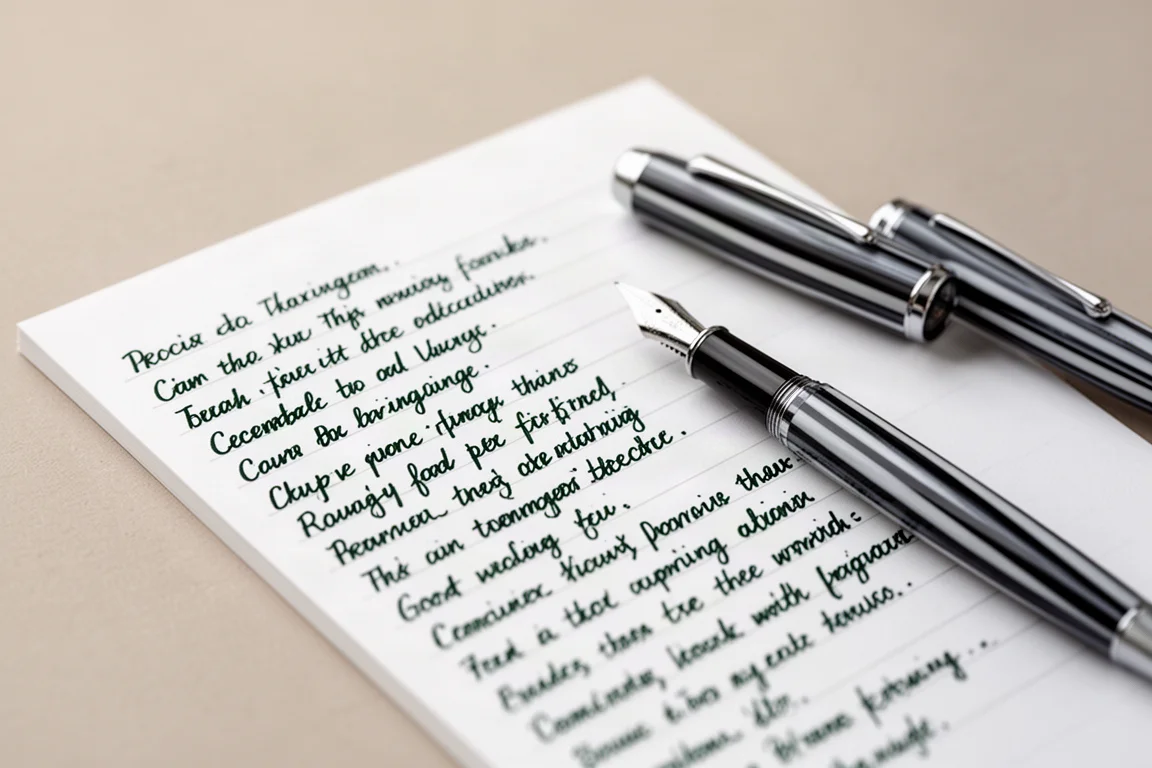 Met de hand geschreven lijnen met een vulpen op gecoat wit papier