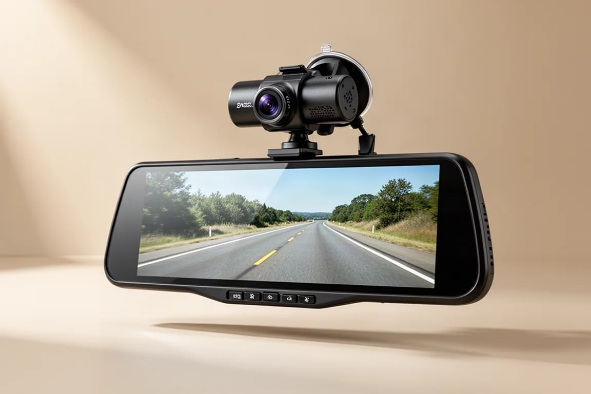 Pelsee P12 Pro Max 後視鏡行車記錄器，配備 12 吋顯示器，安裝於擋風玻璃上