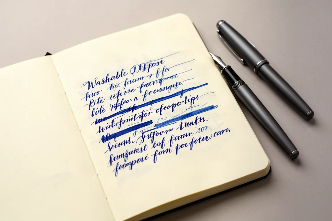 Handwritten ink lines on cream paper showing expressive line variation from a flex nib