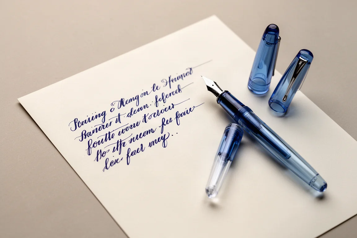 Handwritten notes on plain paper with a fountain pen laid beside them
