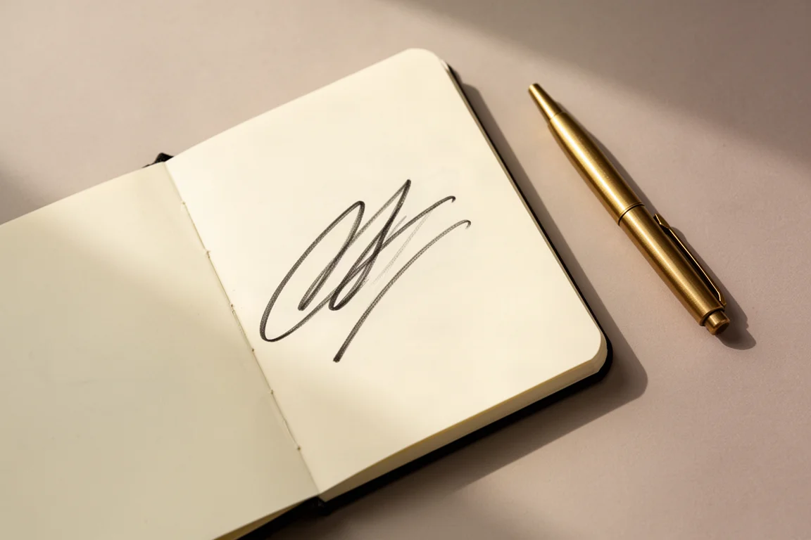 Prueba de escritura a mano en papel de cuaderno crema con una línea de bolígrafo oscura