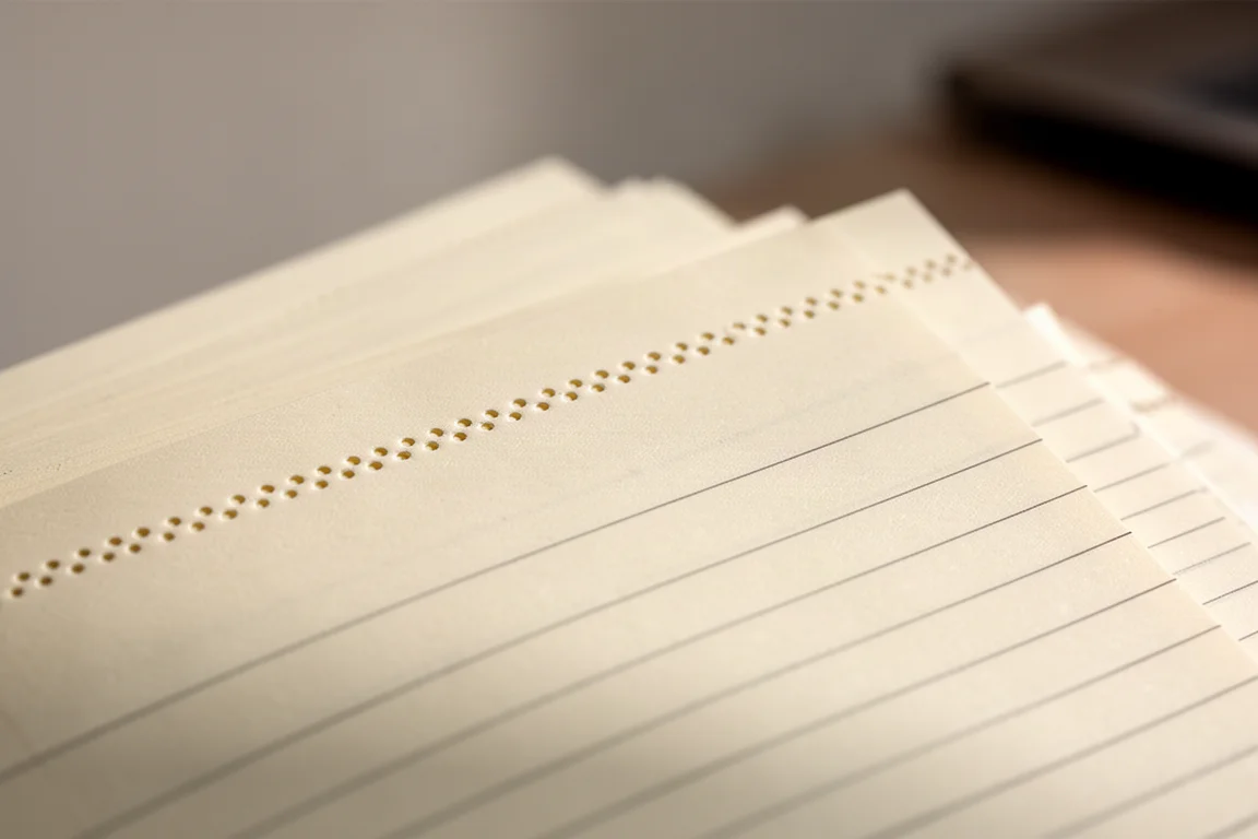 Gros plan sur les pages perforées amovibles le long du bord du carnet