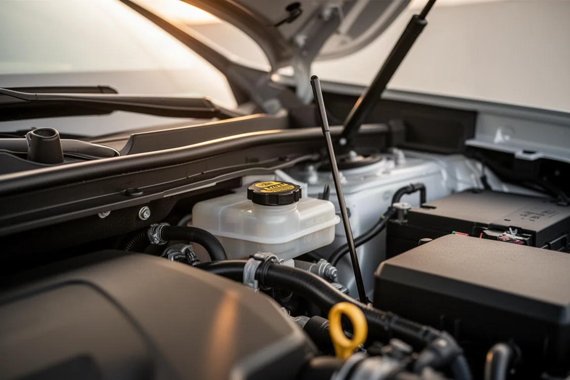 Jauge d'huile moteur contrôlée dans un compartiment moteur ouvert