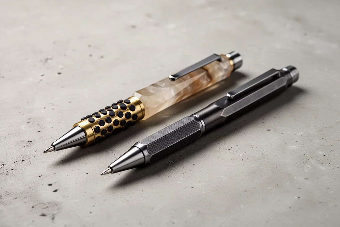Matite meccaniche Pentel Orenz AT Dual Grip e Orenz Nero appoggiate su una superficie di cemento