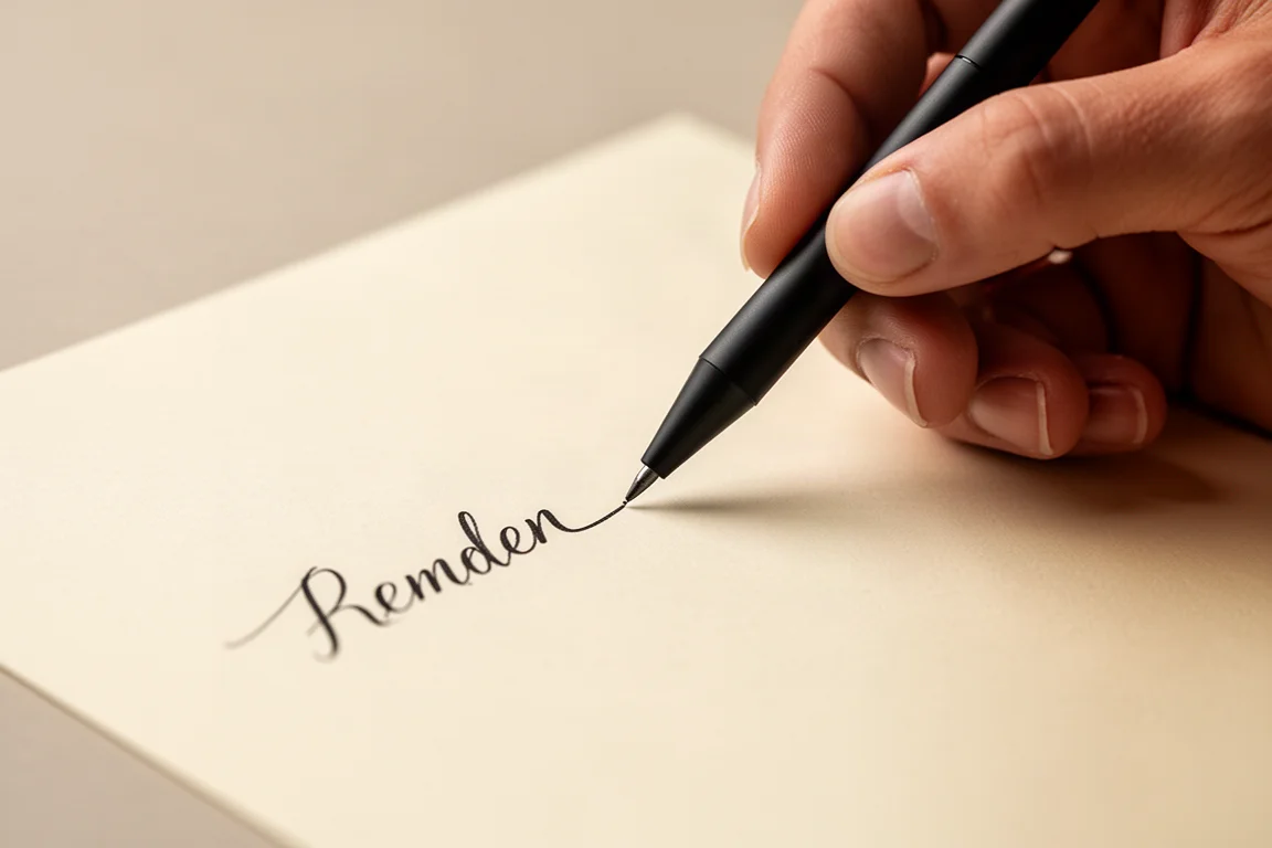 Hand schreibt reibungslos auf Papier mit einem schlanken schwarzen Bleistift