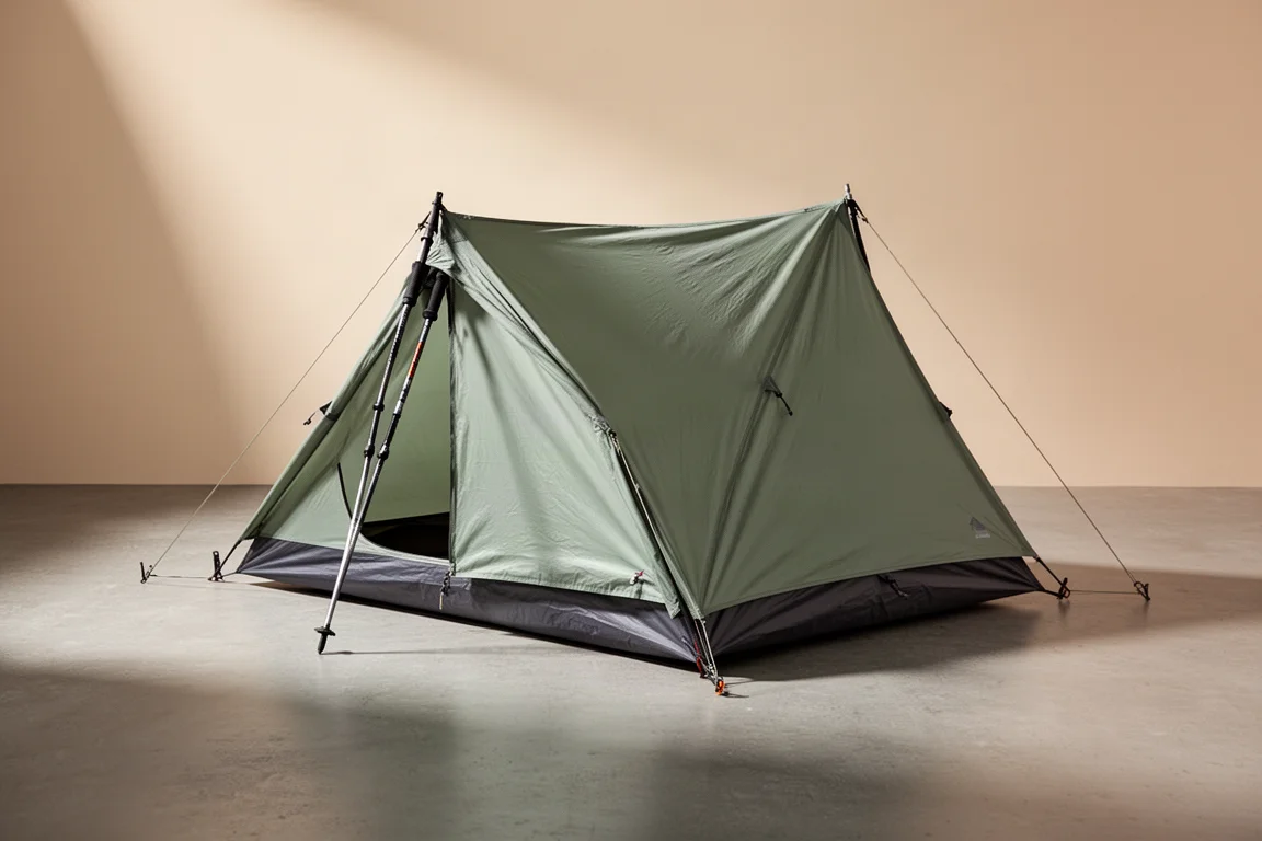 Perea Arches 1-person trekking pole tent pitched on a matte concrete surface