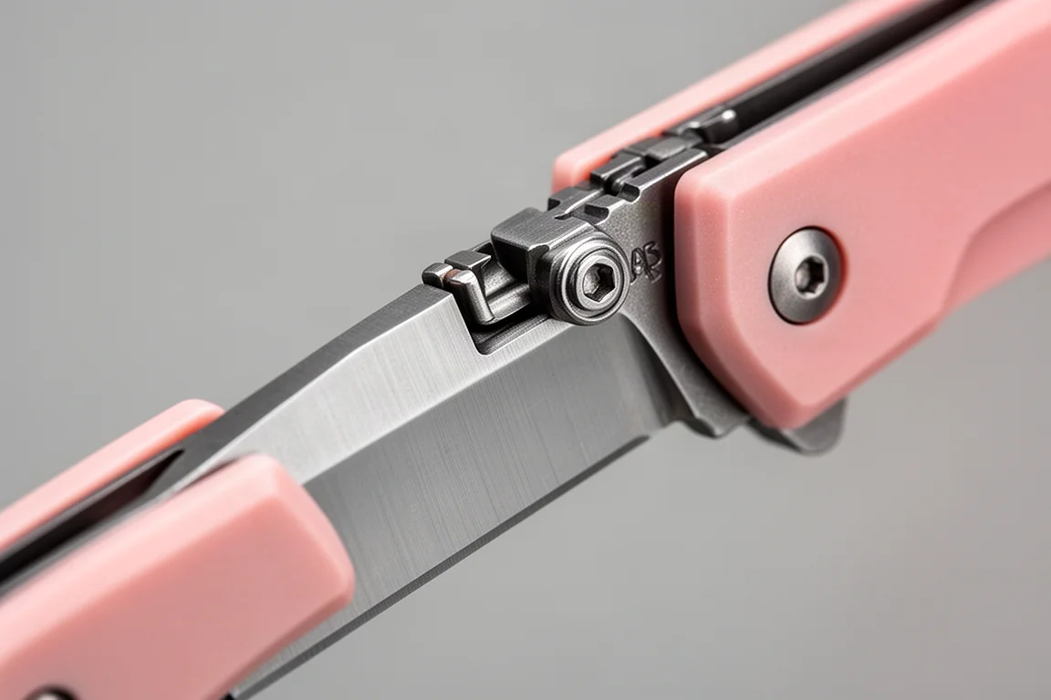 Meccanismo liner lock di un coltello pieghevole aperto visto nel dettaglio