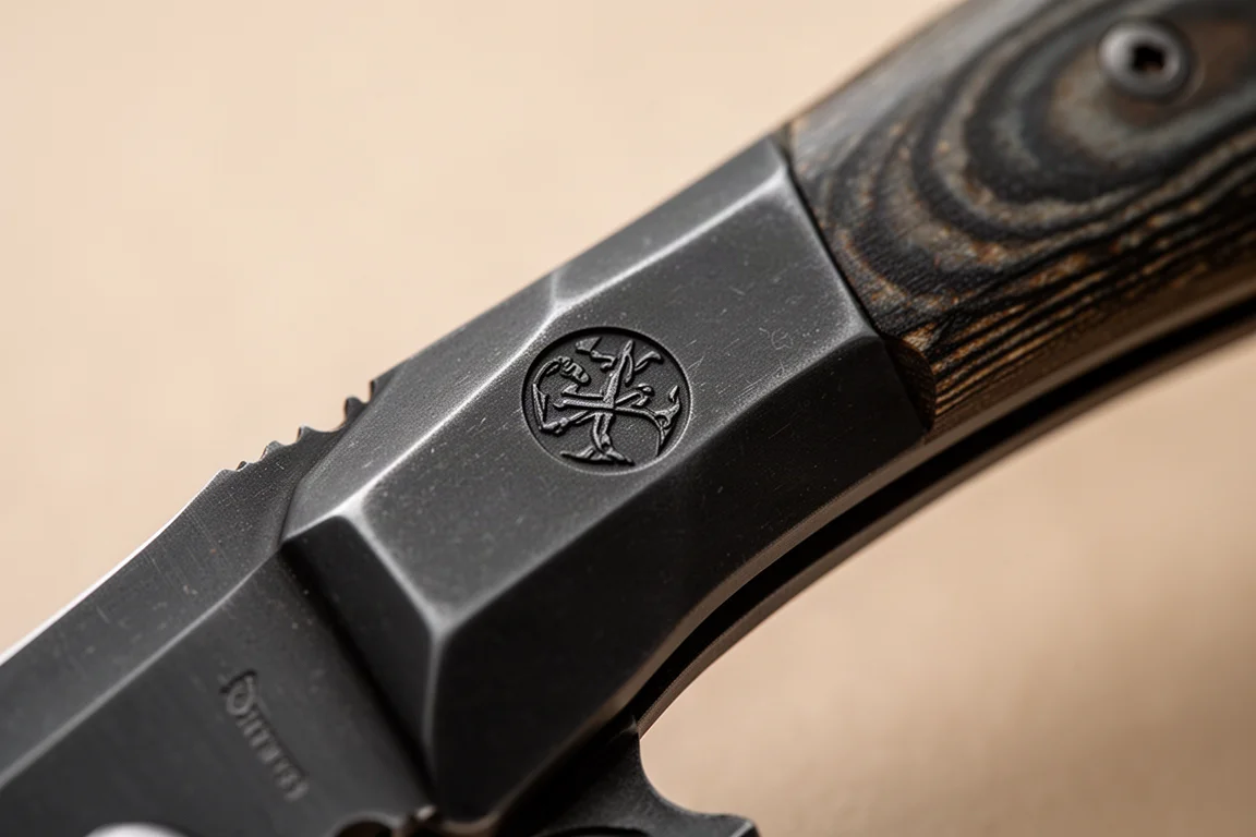 Nahaufnahme der Klingenrücken mit dezentem Emblem-Detail