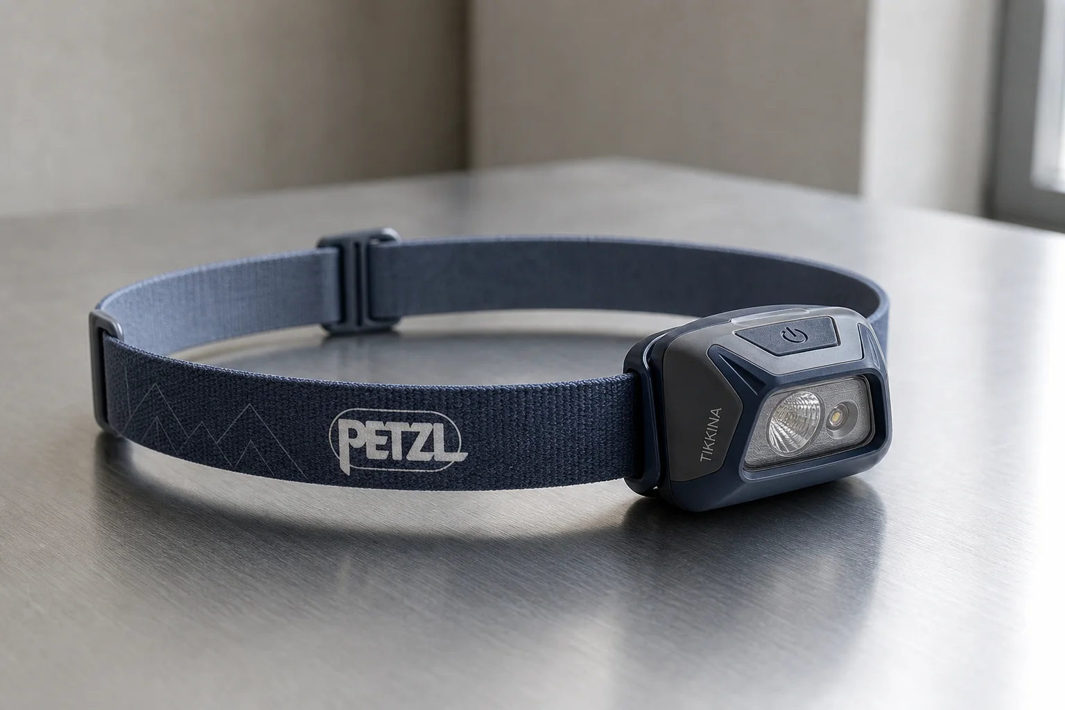 Four headlamps arranged on concrete: Black Diamond Spot 325, Petzl Tikkina, Petzl Actik Core, and BioLite Headlamp 330