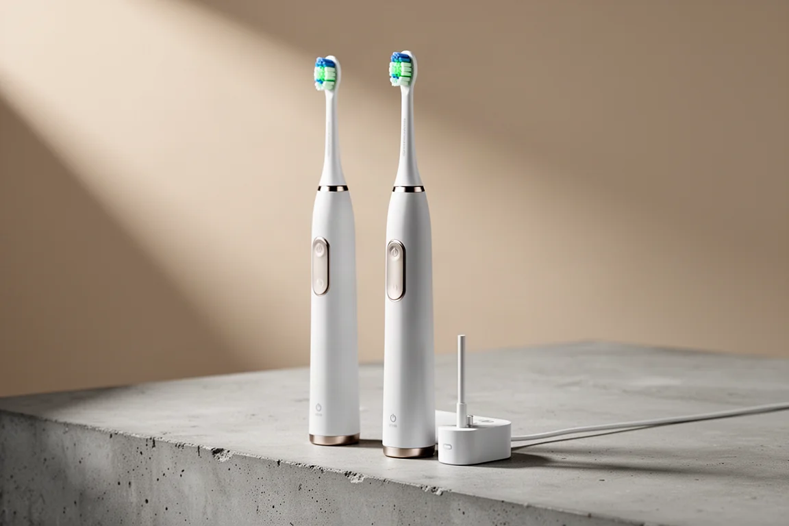 Philips Sonic Air Diamond Clean 9900 Prestige 電動牙刷置於霧面水泥表面上