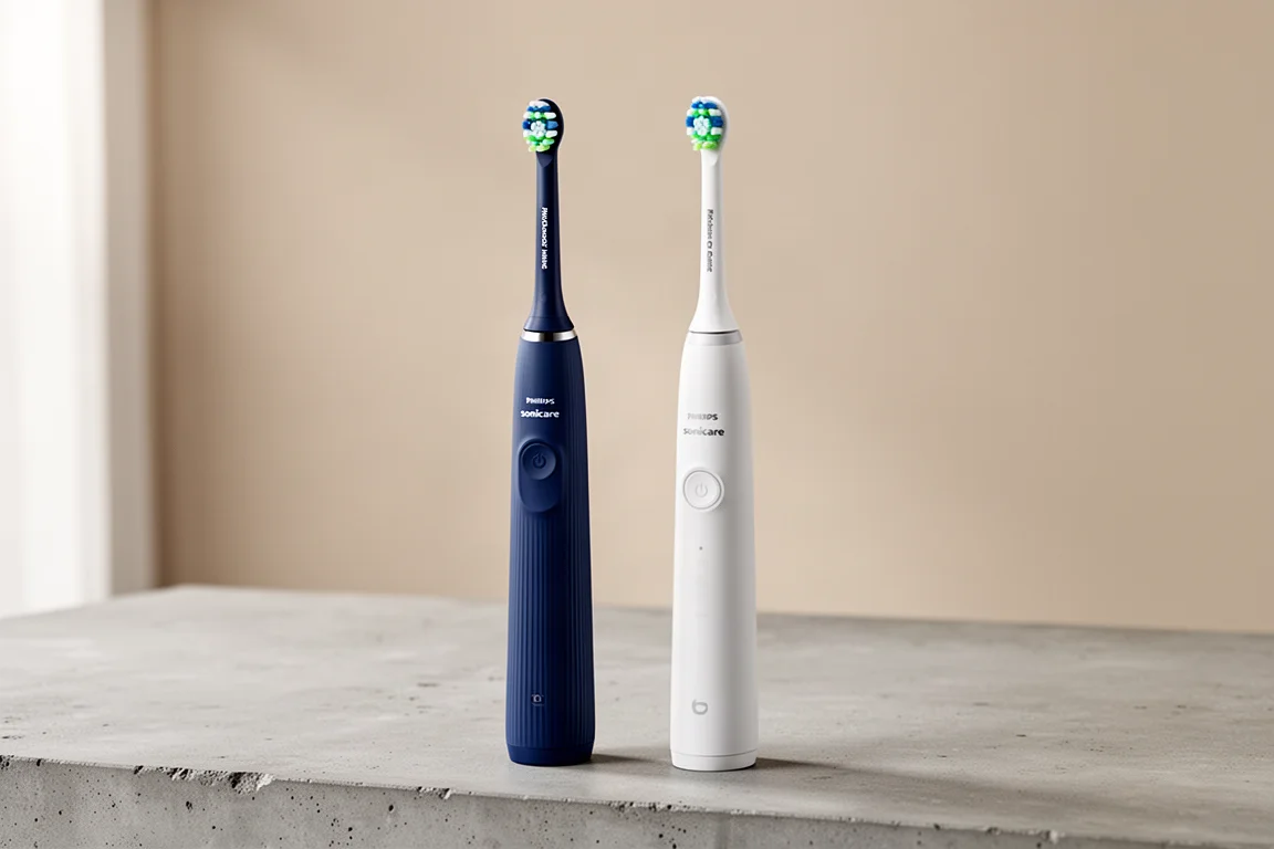 Philips Sonicare 1100 2026 年版海洋藍與 2024 年版白色並排