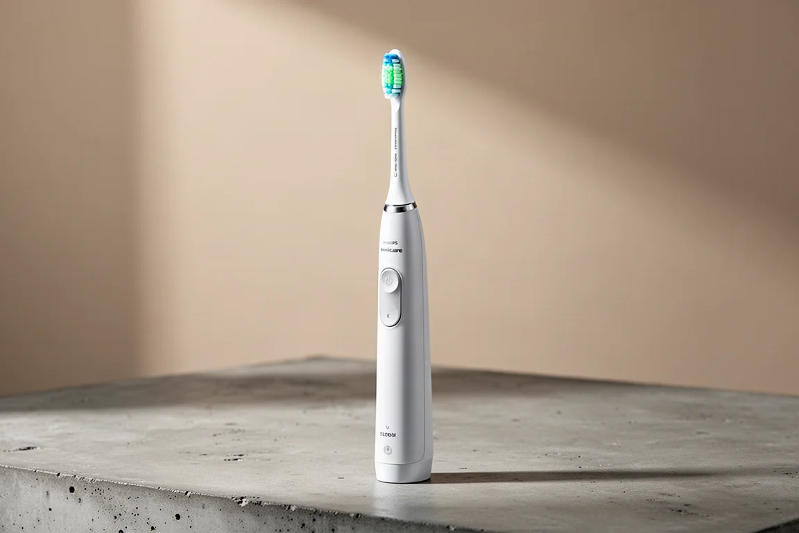Philips Sonicare 5300 與 Oral-B iO Series 3 電動牙刷並排放在白色表面上
