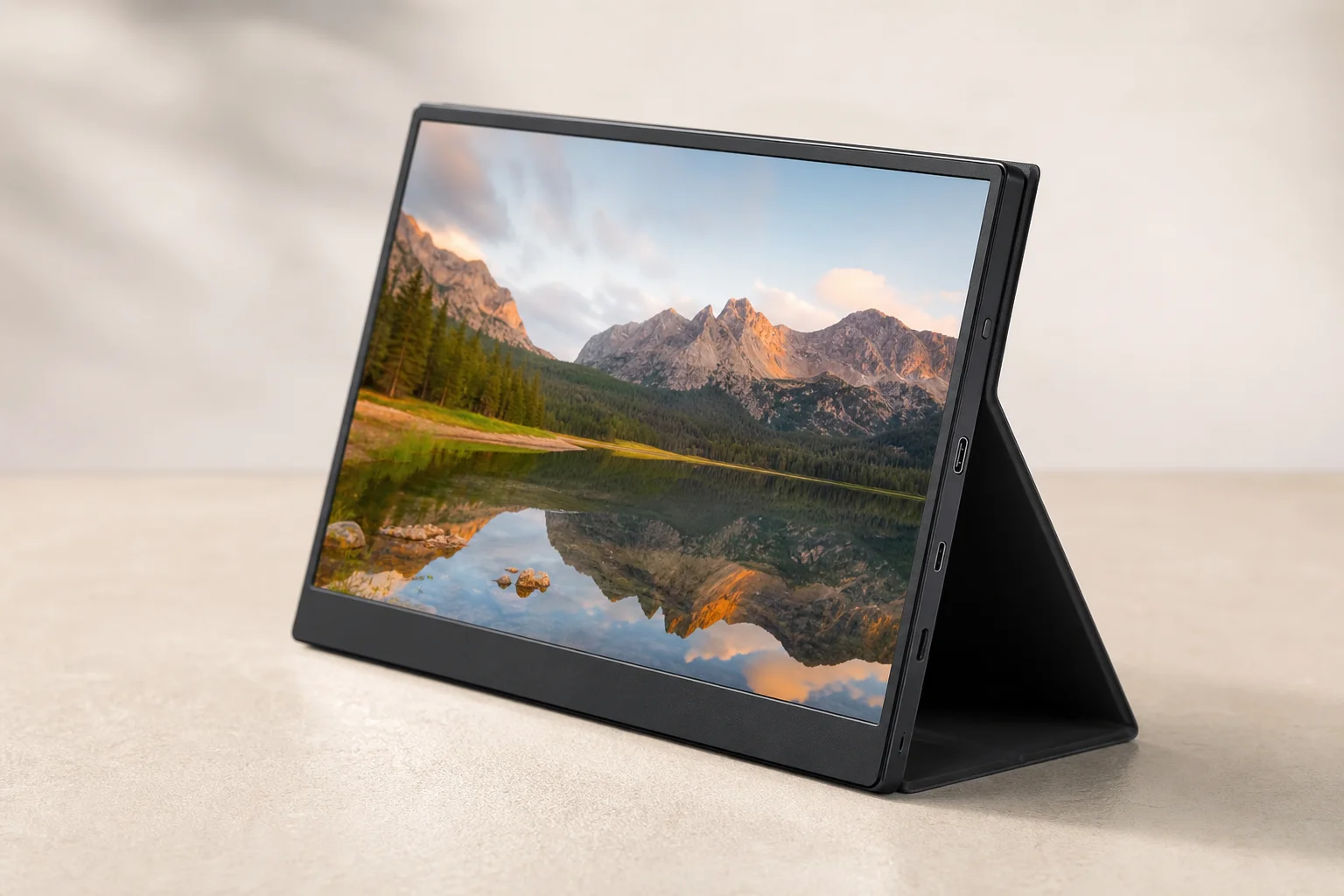 Una collezione di display portatili su una superficie in cemento che mostrano vari fattori di forma