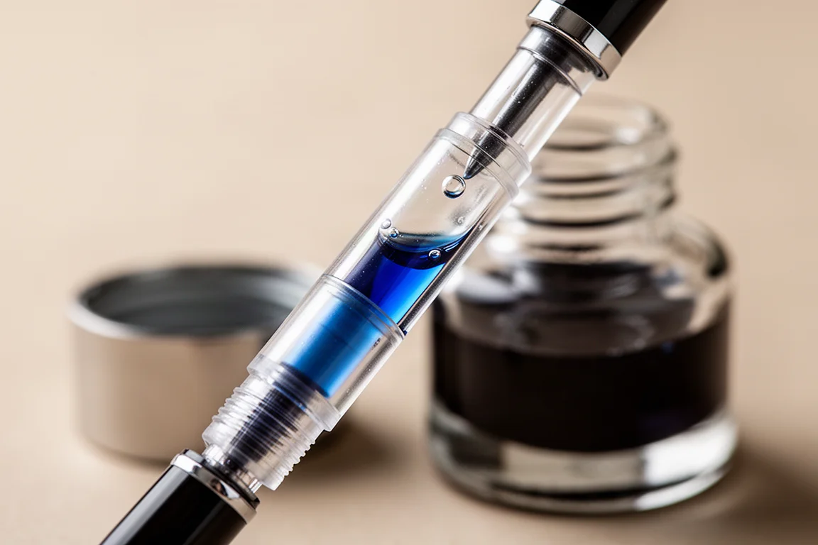 Convertisseur transparent rempli d'encre bleu vif