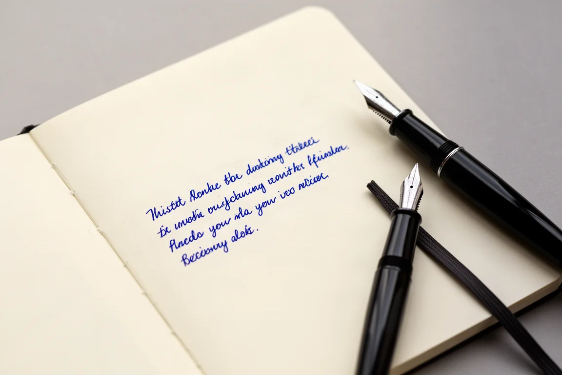 Échantillon d'écriture manuscrite aux traits fins sur papier Midori MD crème