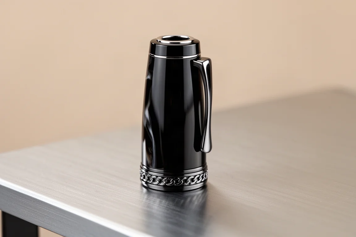 Fountain pen cap detail showing clip and cap band design