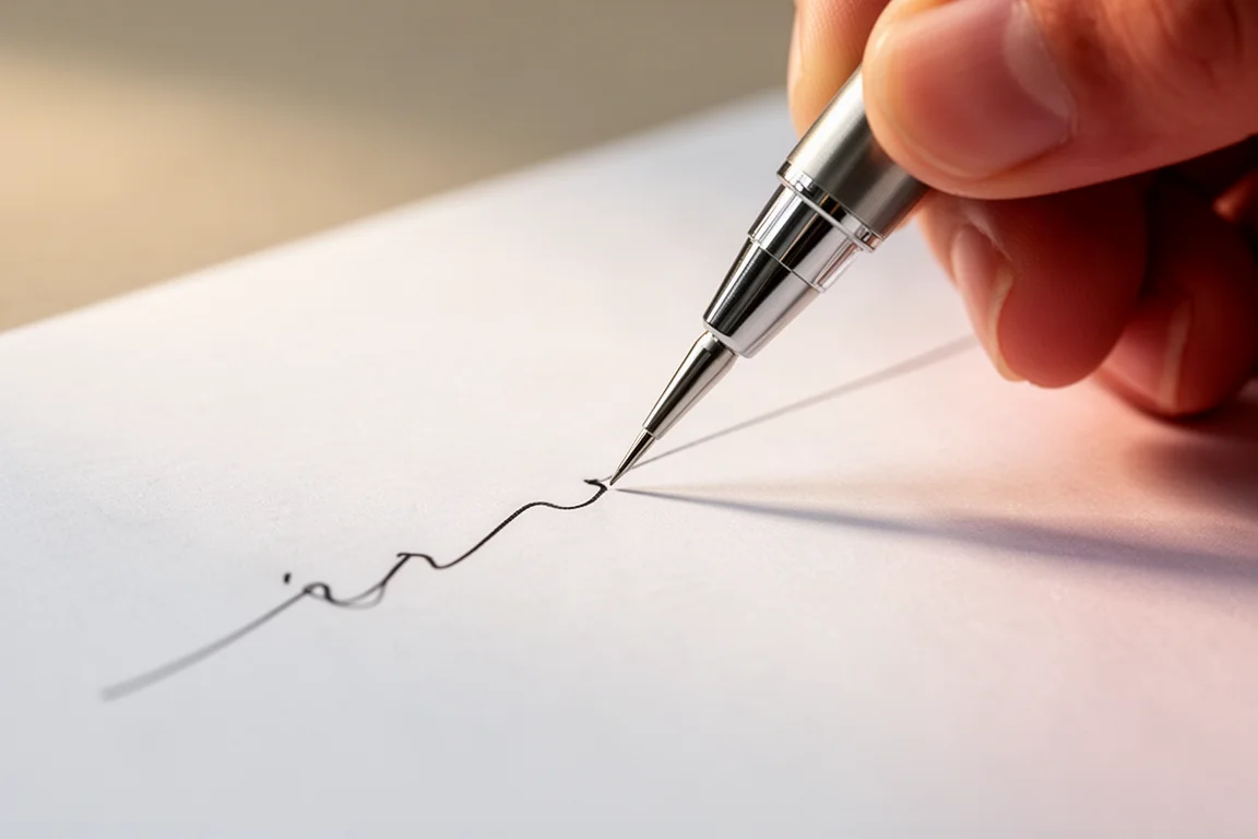 Gros plan sur une pointe fine de stylo sur papier lisse pendant l'écriture