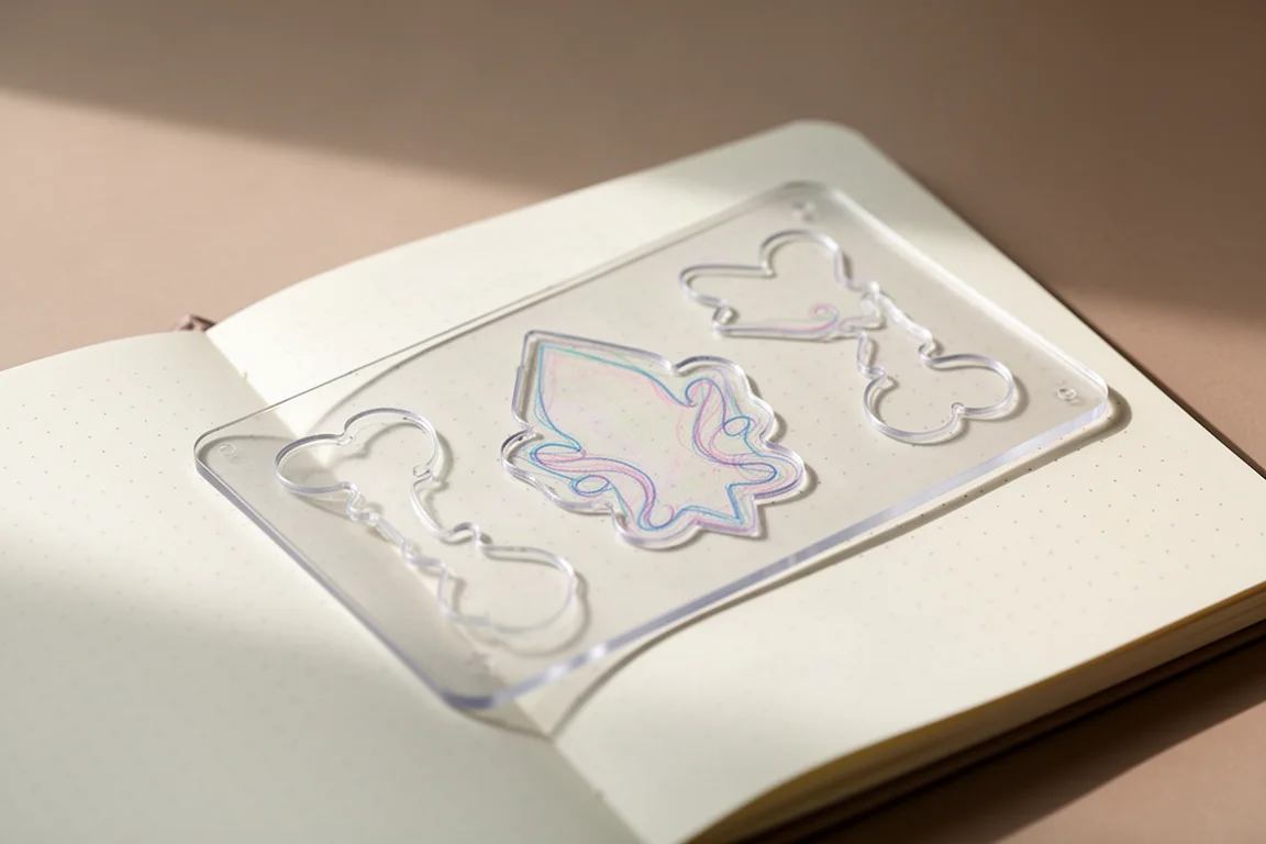 Stencil in uso per disegnare un motivo decorativo su una pagina di quaderno