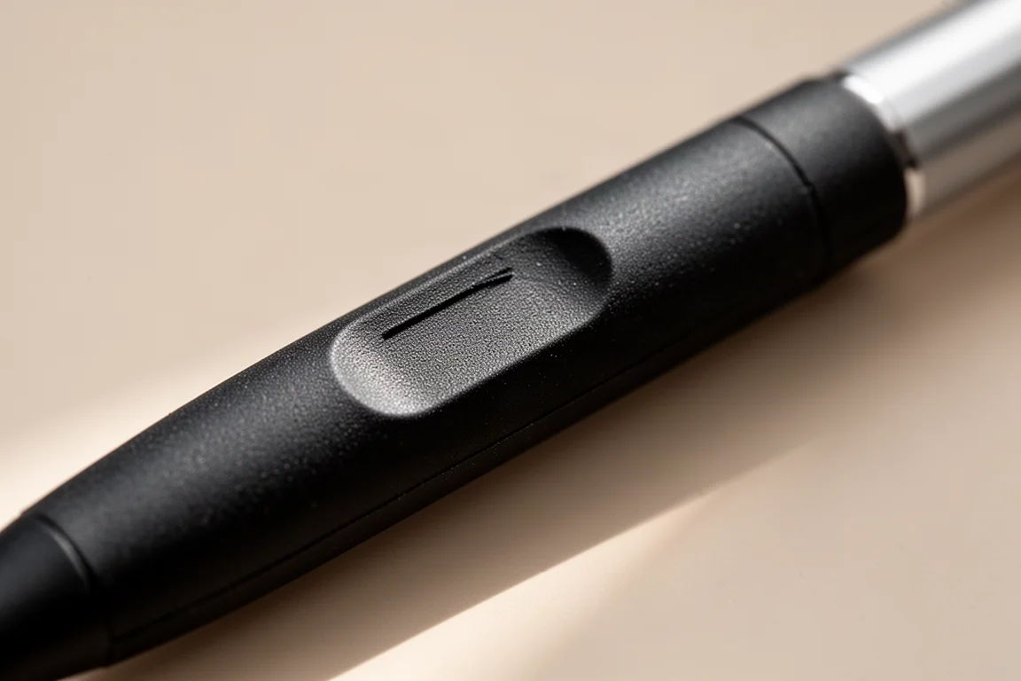 Close-up of a rubber pencil grip showing a textured surface under soft light