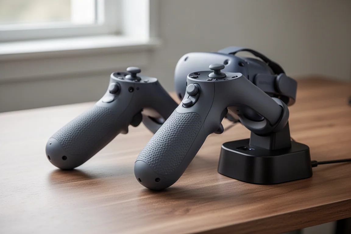 シリコングリップを取り付けたVRコントローラーの接写