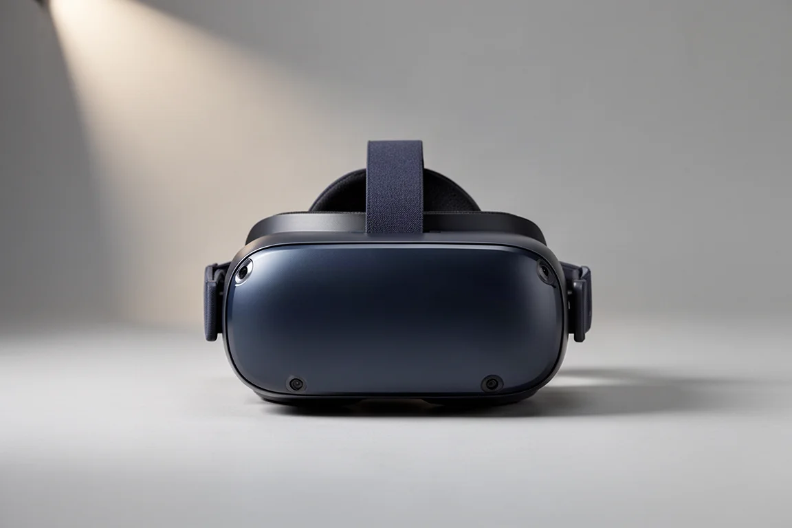 マットブラックの表面に置かれたPimax Dream AirコンパクトヘッドセットとPimax Crystal Superプレミアムヘッドセット