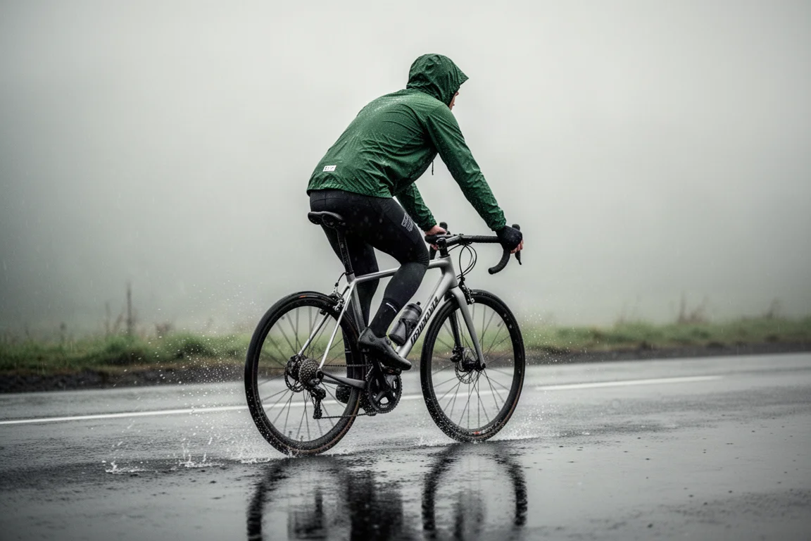 Estúdio de bike fit com uma bicicleta em um suporte e ferramentas de medição no chão