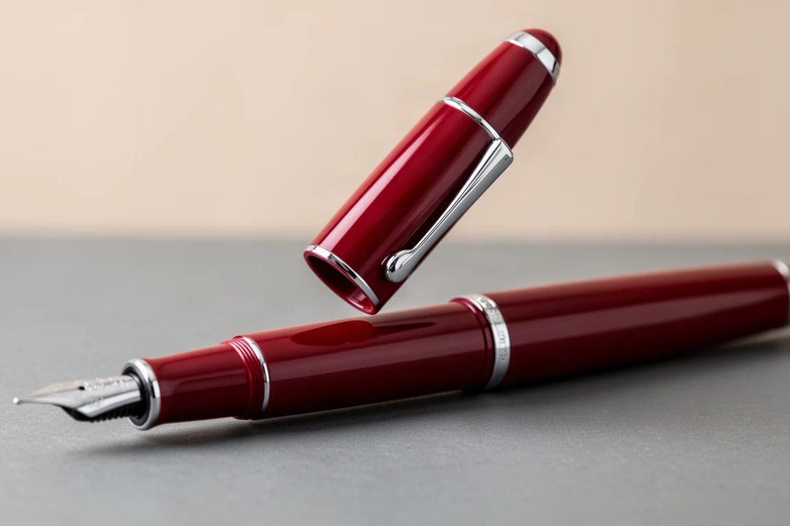 Close-up of a fountain pen cap magnetically snapping onto the barrel
