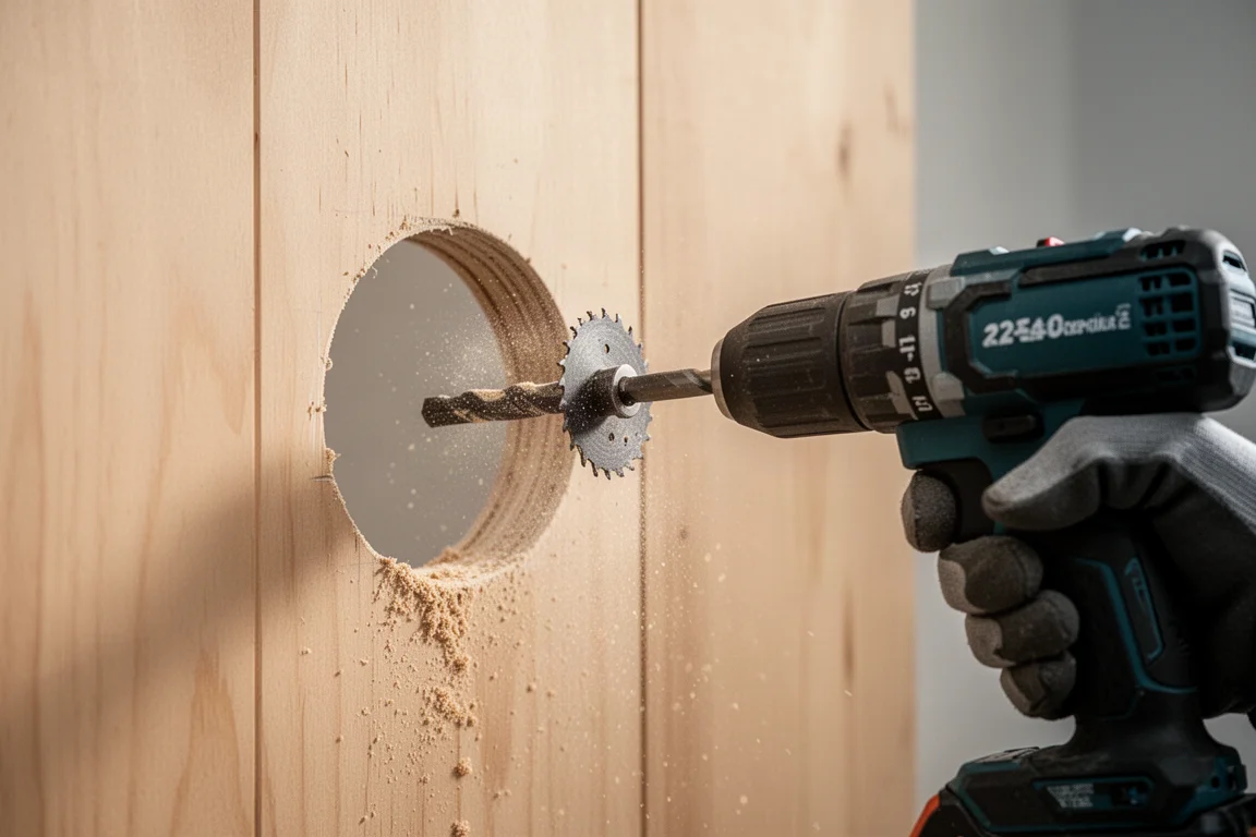 Drilling a clean hole through a wooden wall panel for mini split line installation