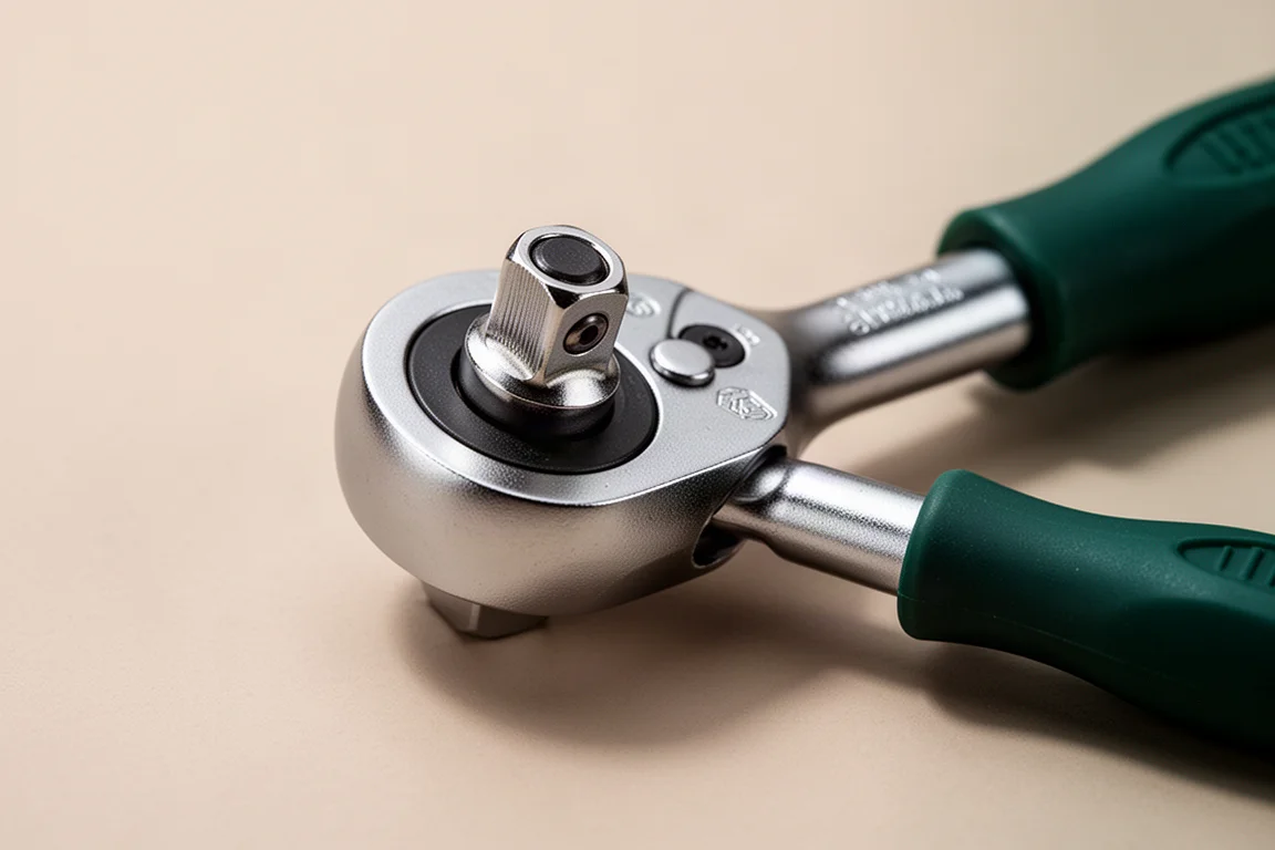 Chrome vanadium ratchet head detail showing the locking mechanism
