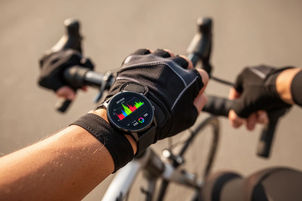 Smartwatch heart rate data curve shown during a cycling workout
