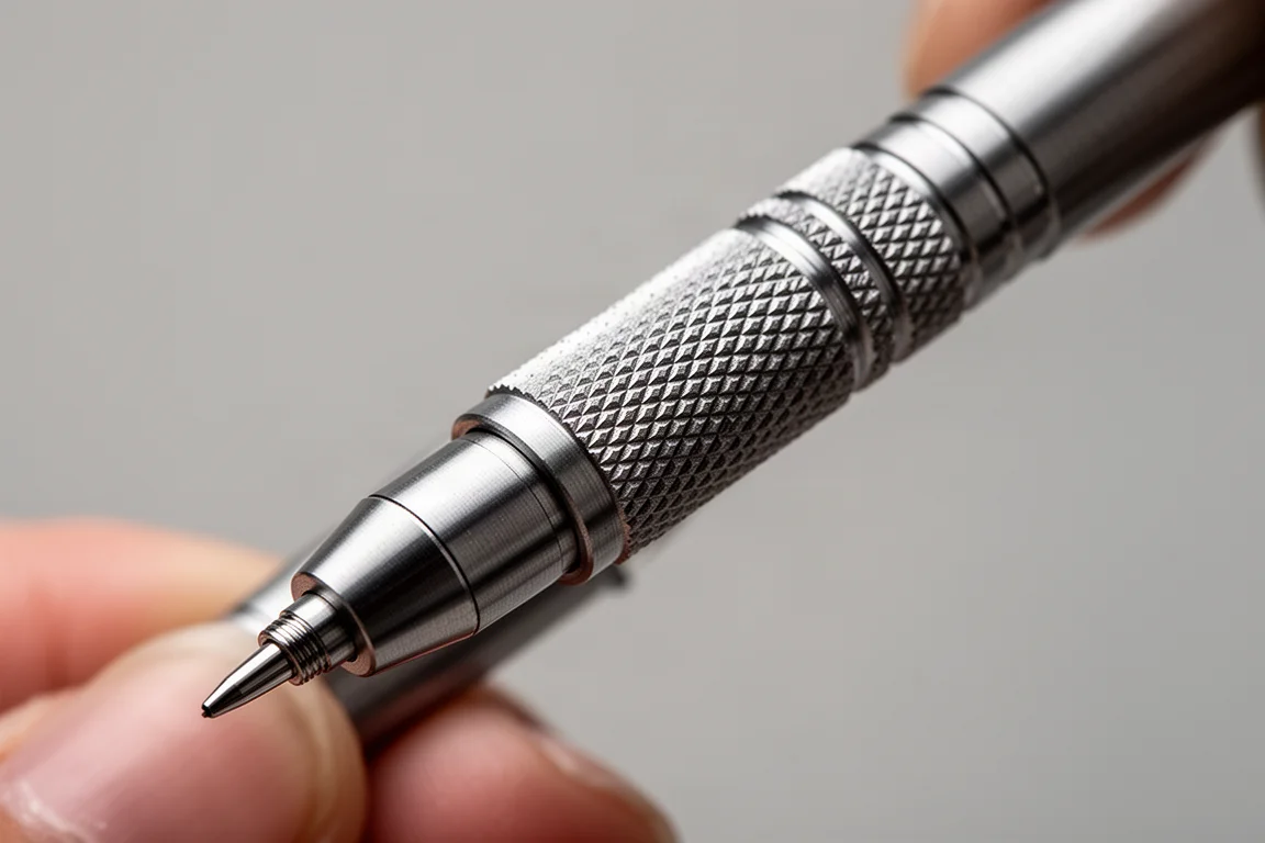 Sezione grip metallica di una matita da disegno tecnico in dettaglio nitido