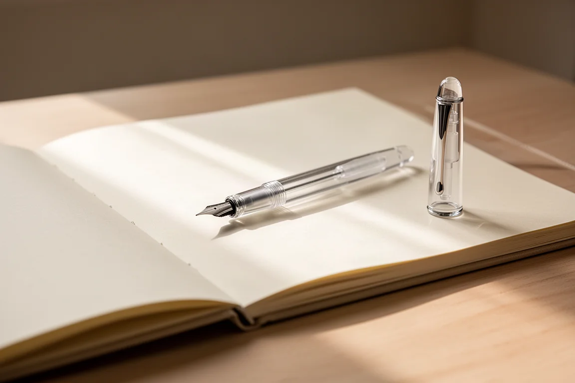 Platinum Preppy Wagara fountain pen uncapped beside an open notebook page